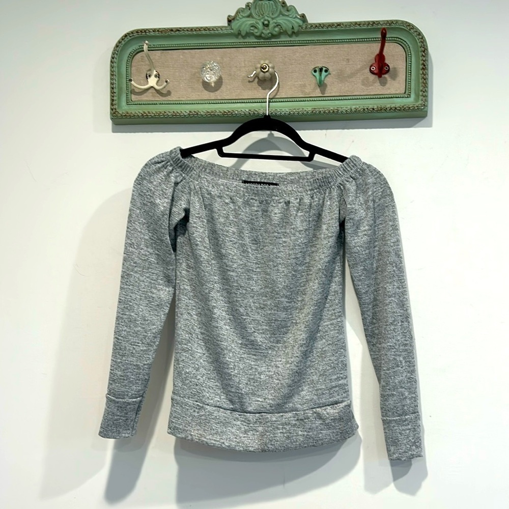 MISSPAP.CO.UK OFF THE SHOULD COOL GIRL GREY LONG SLEEVE TOP WOMEN’S SIZE XS
